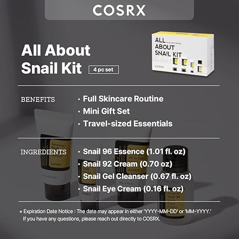 COSRX All About Snail Mucin Korean Skin Care Set, Mini Travel kit