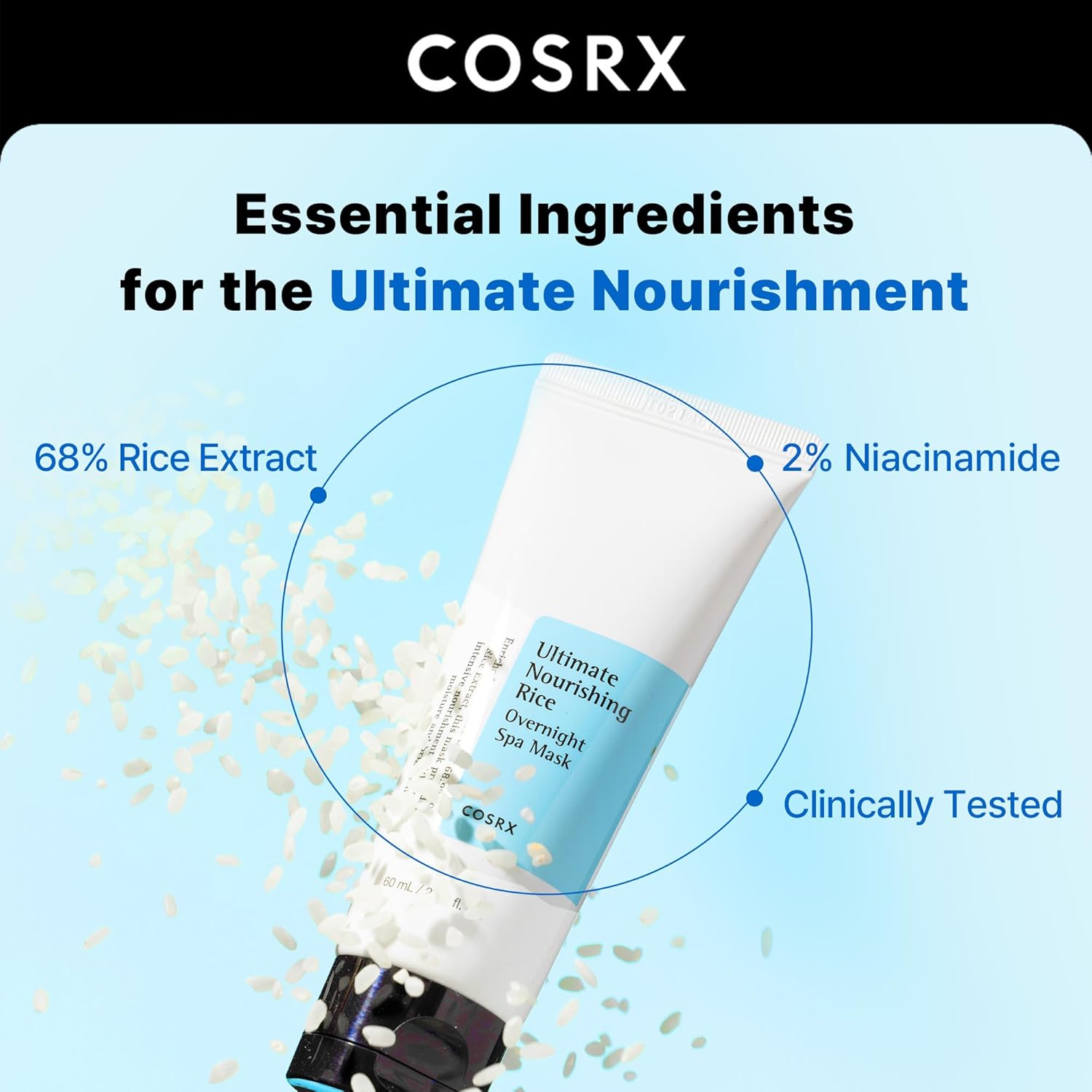COSRX Ultimate Nourishing Rice Overnight Spa Mask, 60ml | Rice Extract 68% and Niacinamide 2%,