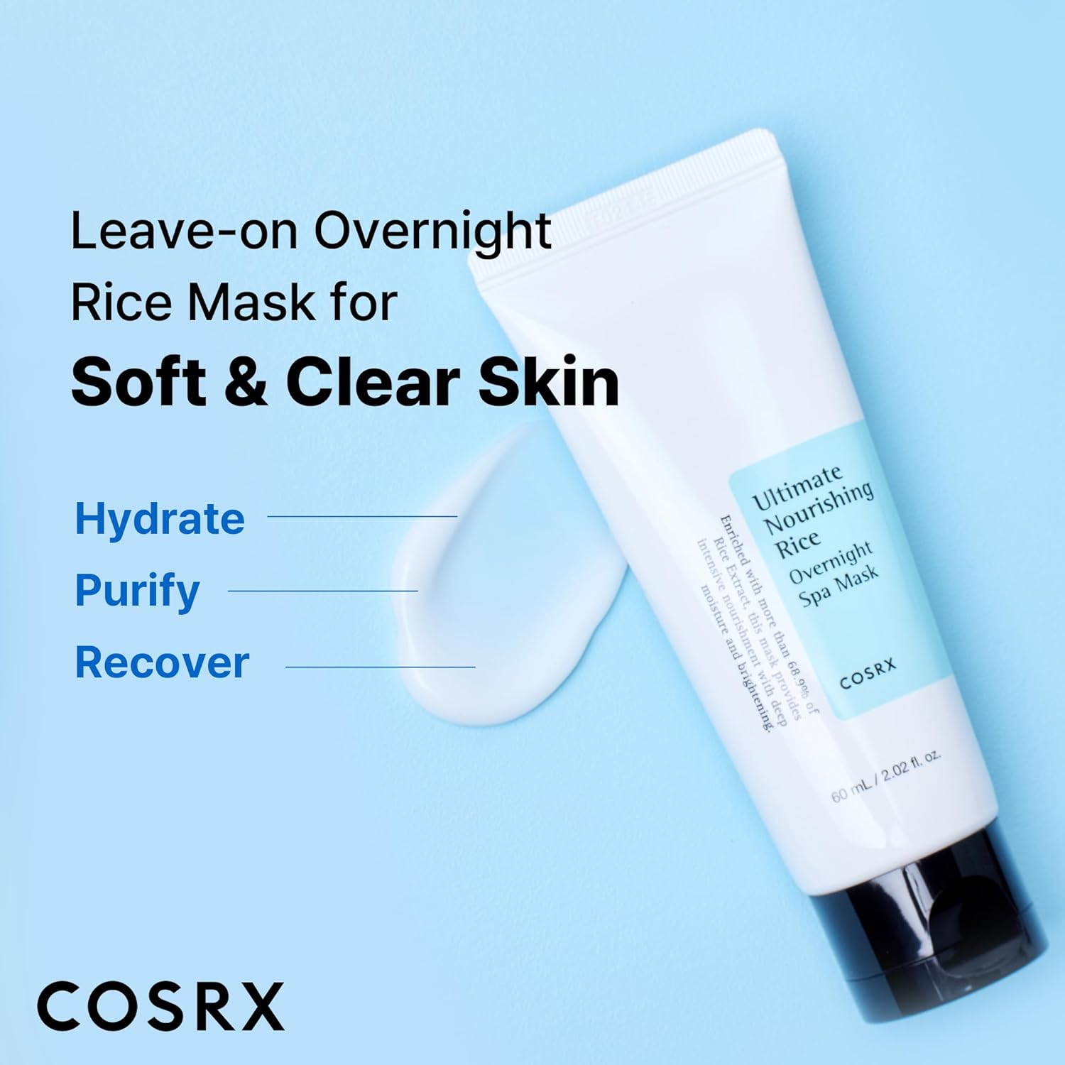 COSRX Ultimate Nourishing Rice Overnight Spa Mask, 60ml | Rice Extract 68% and Niacinamide 2%,